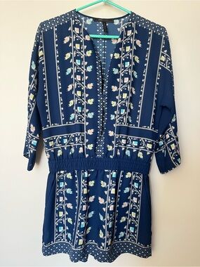 BCBGMaxAzria Navy Blue Floral Print Romper
